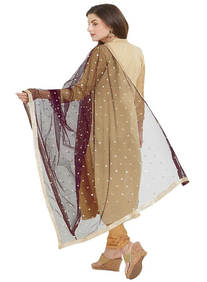 themilestocks TMS Woman's Embellished Net Dupatta Scarf Shawl Wrap Soft Indian Bridal Wedding (Wine) - Image 1